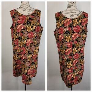 Khaki Rose Dress Sz Large Vintage Floral Corduroy Midi Short Peasant Cottagecore